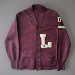 Vintage Letterman Cardigan Small Maroon Wool Sweater 60s Made in USA